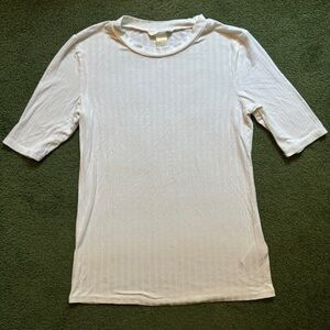 H&M White Ribbed Short Sleeve Viscose Top - Small